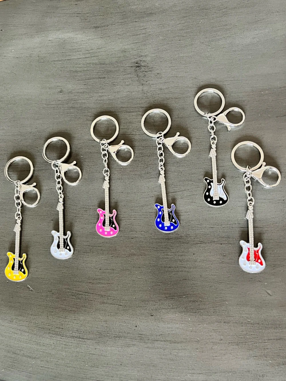 Blue & Black Enamel Electric Guitar Rhinestone Silver Keychain 3.5